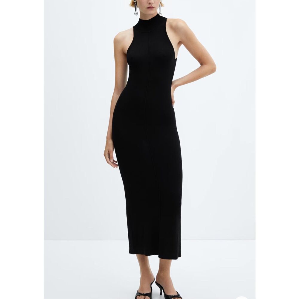 Mango Fitted Dress with Black Slit Black Size M - Picture 3 of 6